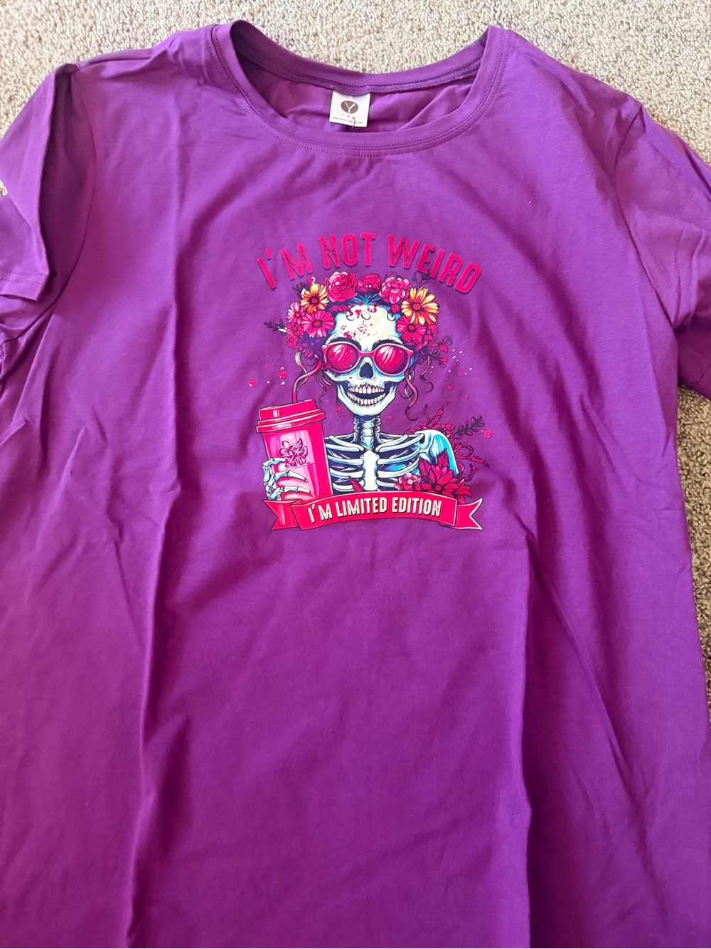 Women's Purple Short Sleeve Graphic Tee - 'I'm Not Weird'
